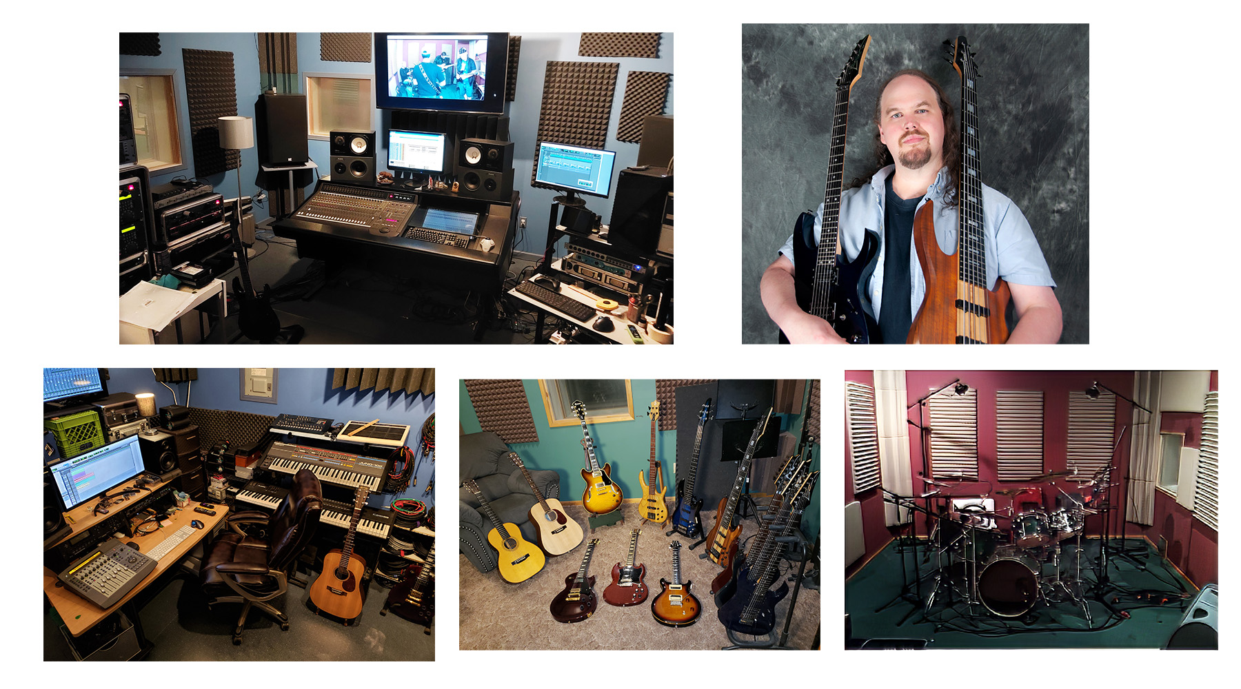 Studio collage with instruments and recording equipment